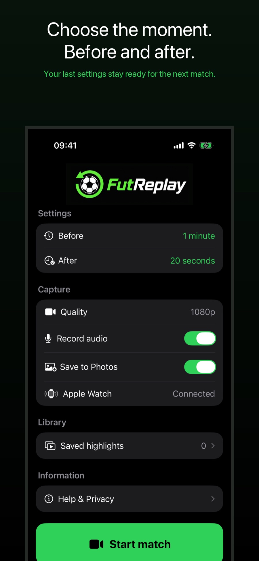 FutReplay recording settings on iPhone