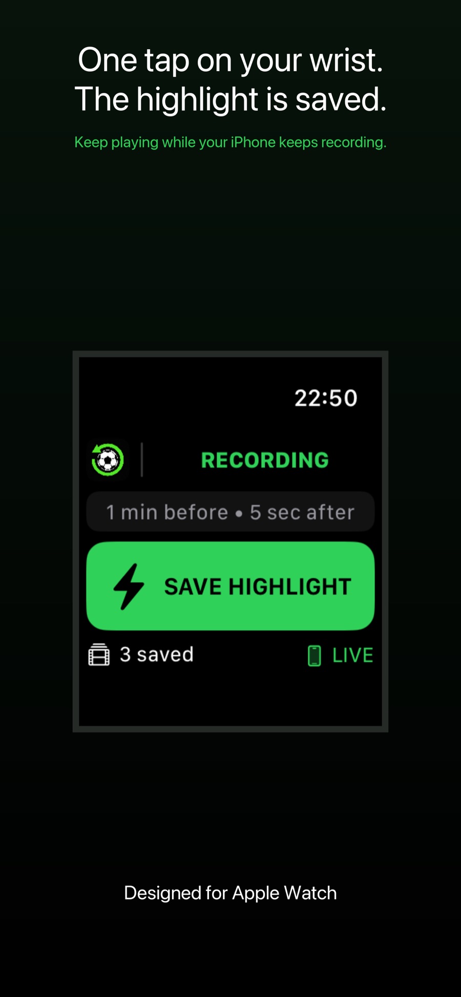 FutReplay highlight controls on Apple Watch